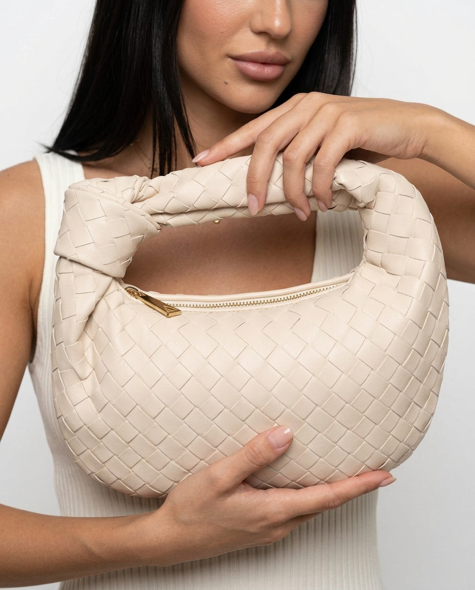 Woven Convertible Mini Bag with Silver Hardware