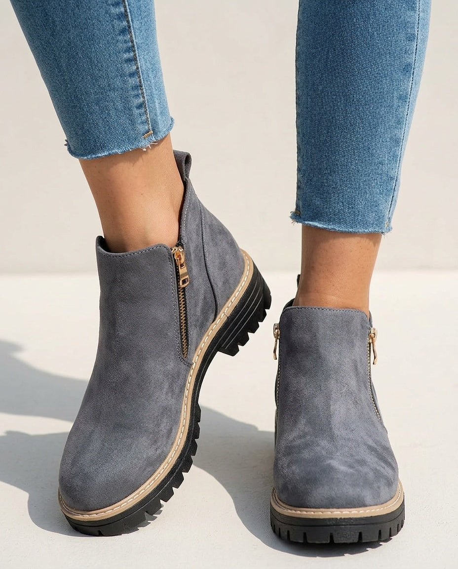 Rosa | Chunky Sole Zip Ankle Boots