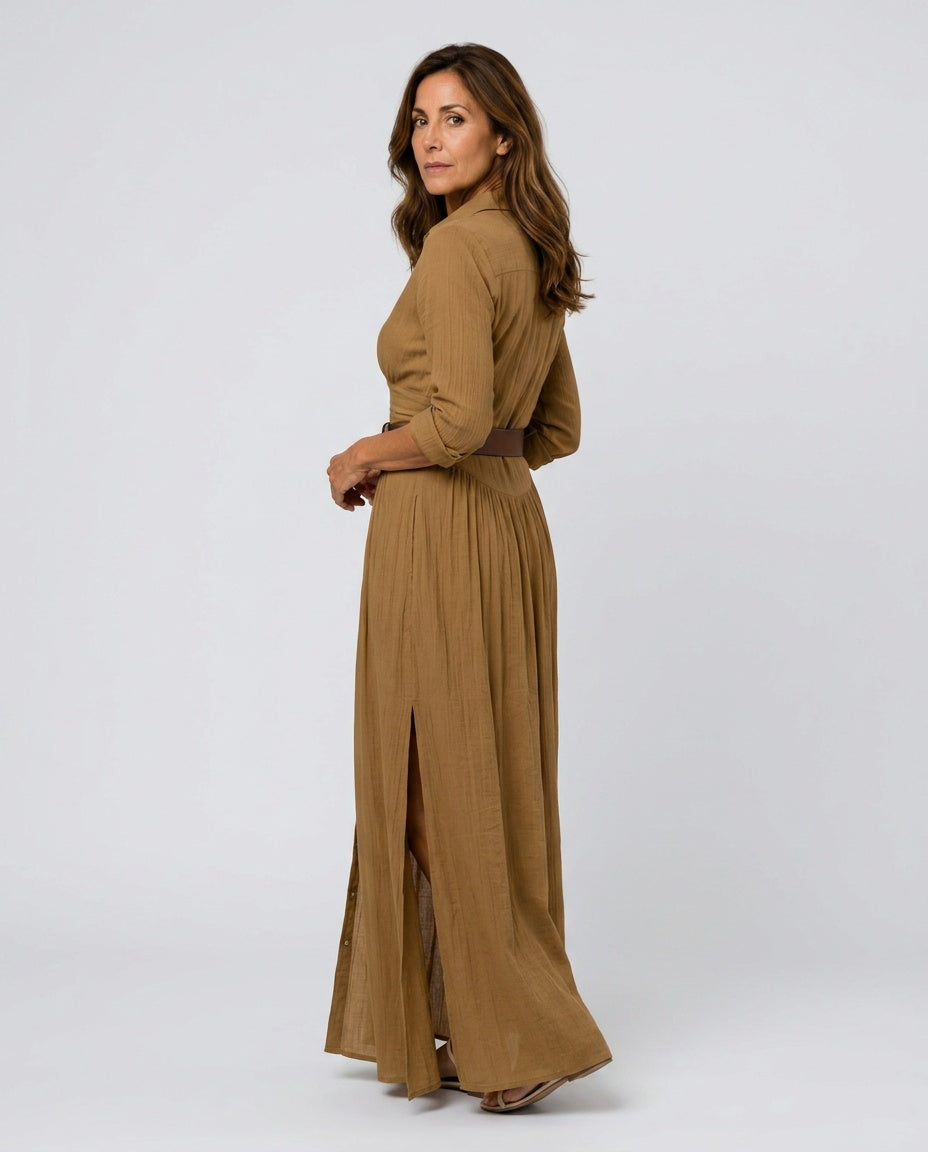 Kennedy | Notched Collar Long Sleeve Maxi Dress