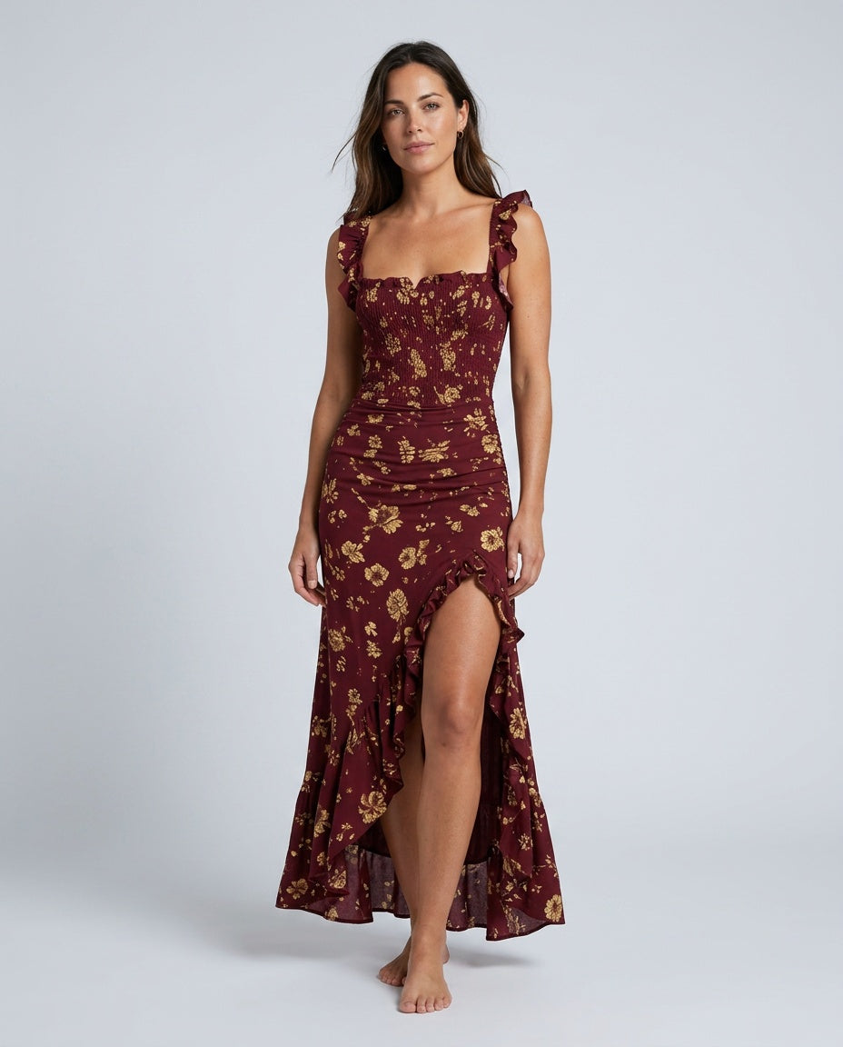 Kira | Boho Printed Ruffled Sleeve Maxi Dress