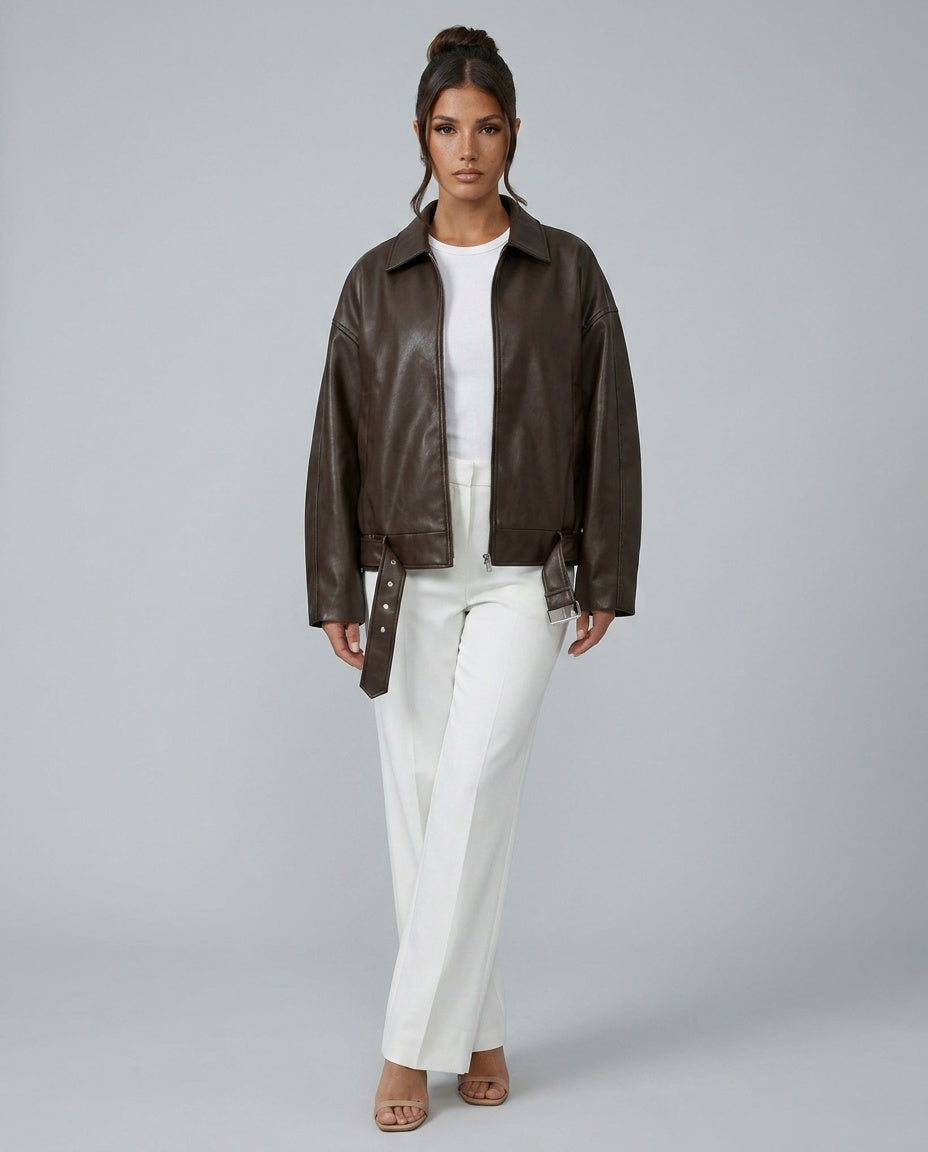 Raven | Oversized Patchwork Faux Leather Bomber Jacket