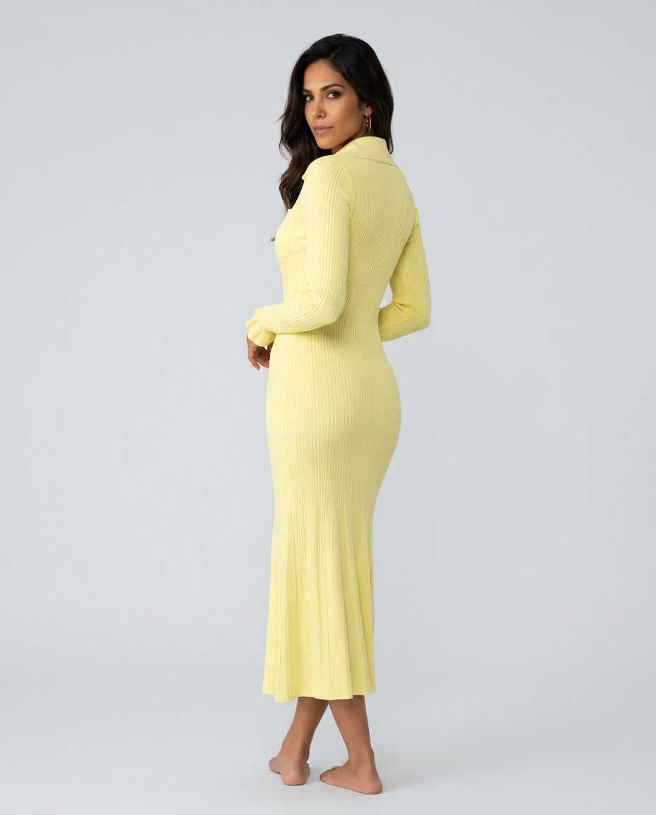 Willa | Button-Front Ribbed Knit Maxi Dress