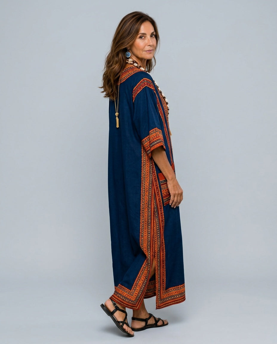 Zerlina | Deep V-Neck Contrast Panel Kaftan Maxi Dress