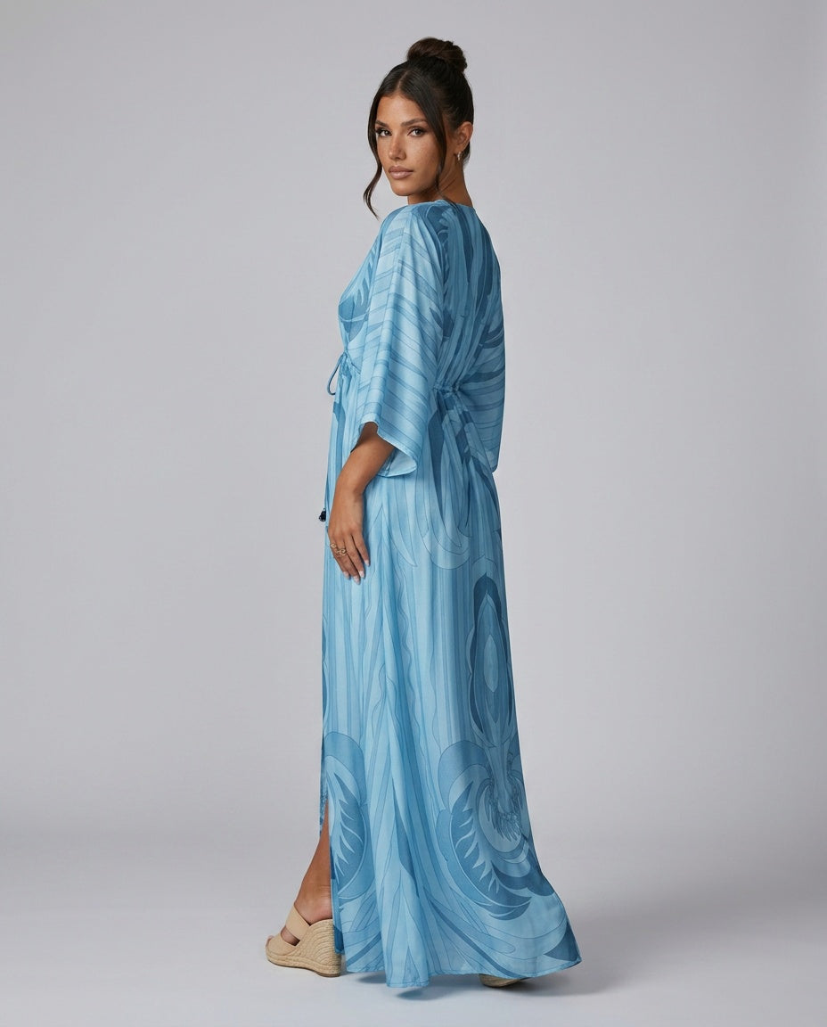 Marlowe | Drawstring Waist Boho Printed Maxi Dress