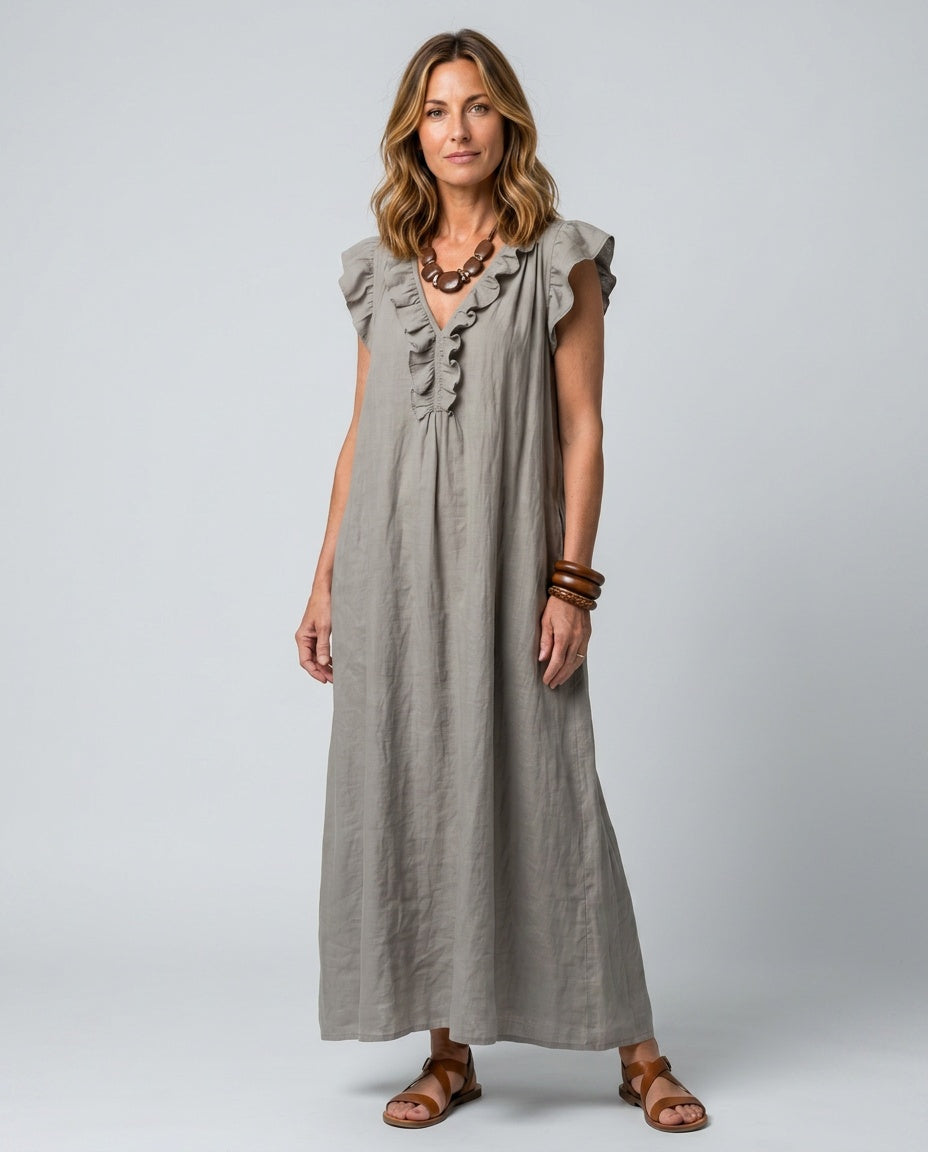 Aurelia | Sleeveless Ruffle Trim Midi Dress