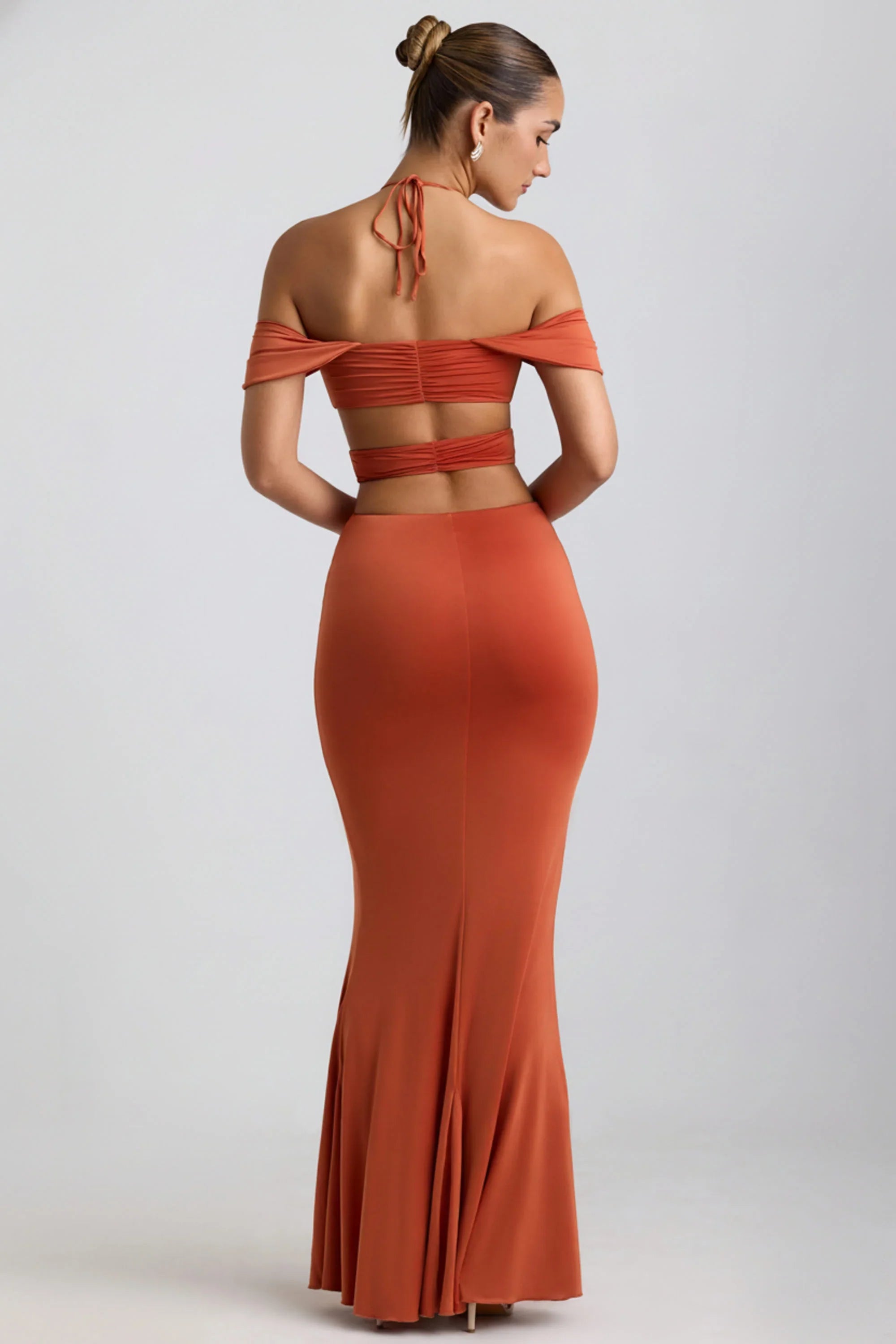 Clara | Cut-Out Halterneck Burnt Orange Maxi Dress