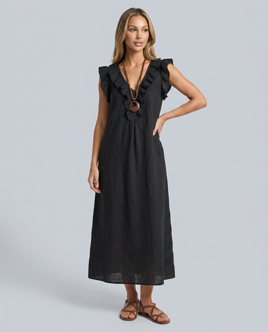 Adara | Ruffle Trim Sleeveless Midi Dress