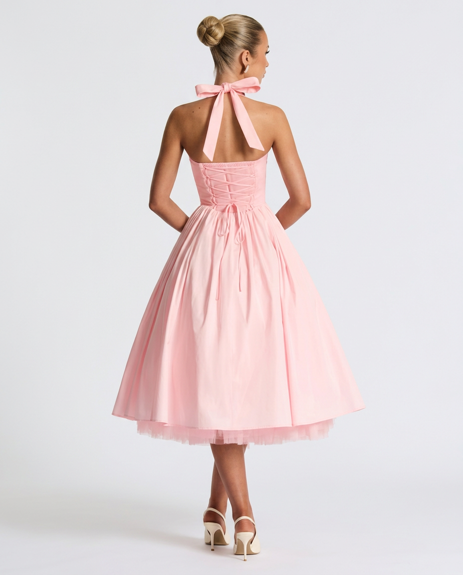 Nicole | Halter Neck Full Skirt Midi Dress