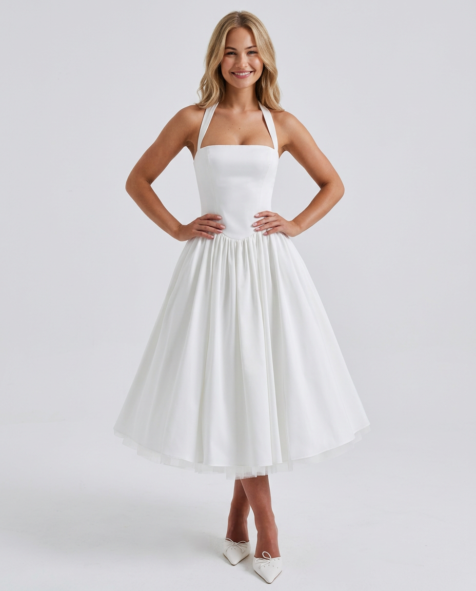 Nicole | Halter Neck Full Skirt Midi Dress