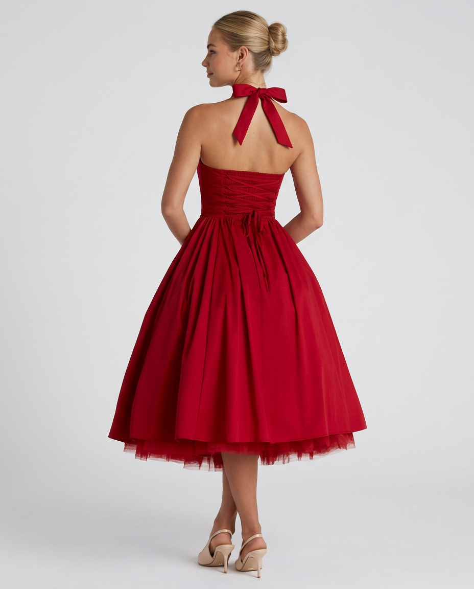 Nicole | Halter Neck Full Skirt Midi Dress