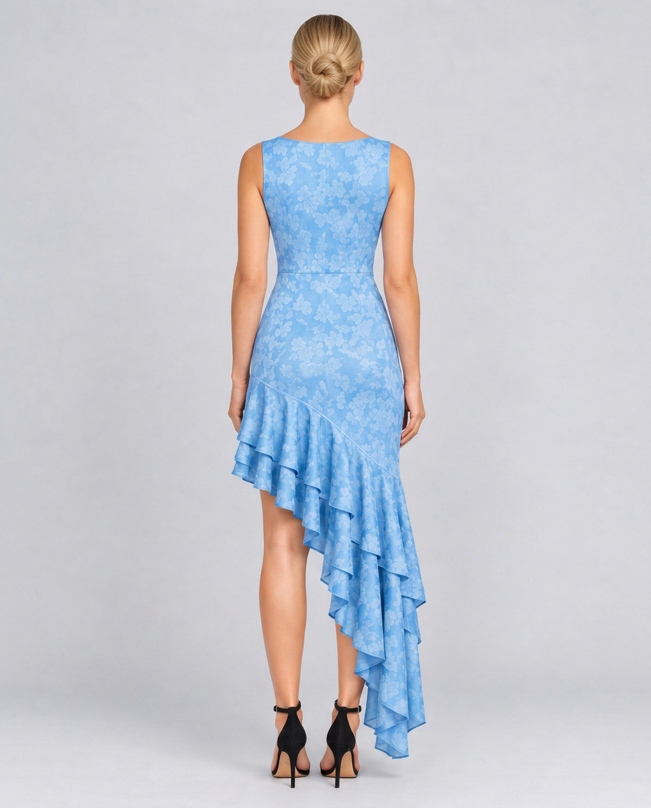 Alina | Floral Maxi Dress with Asymmetric Ruffle Hem