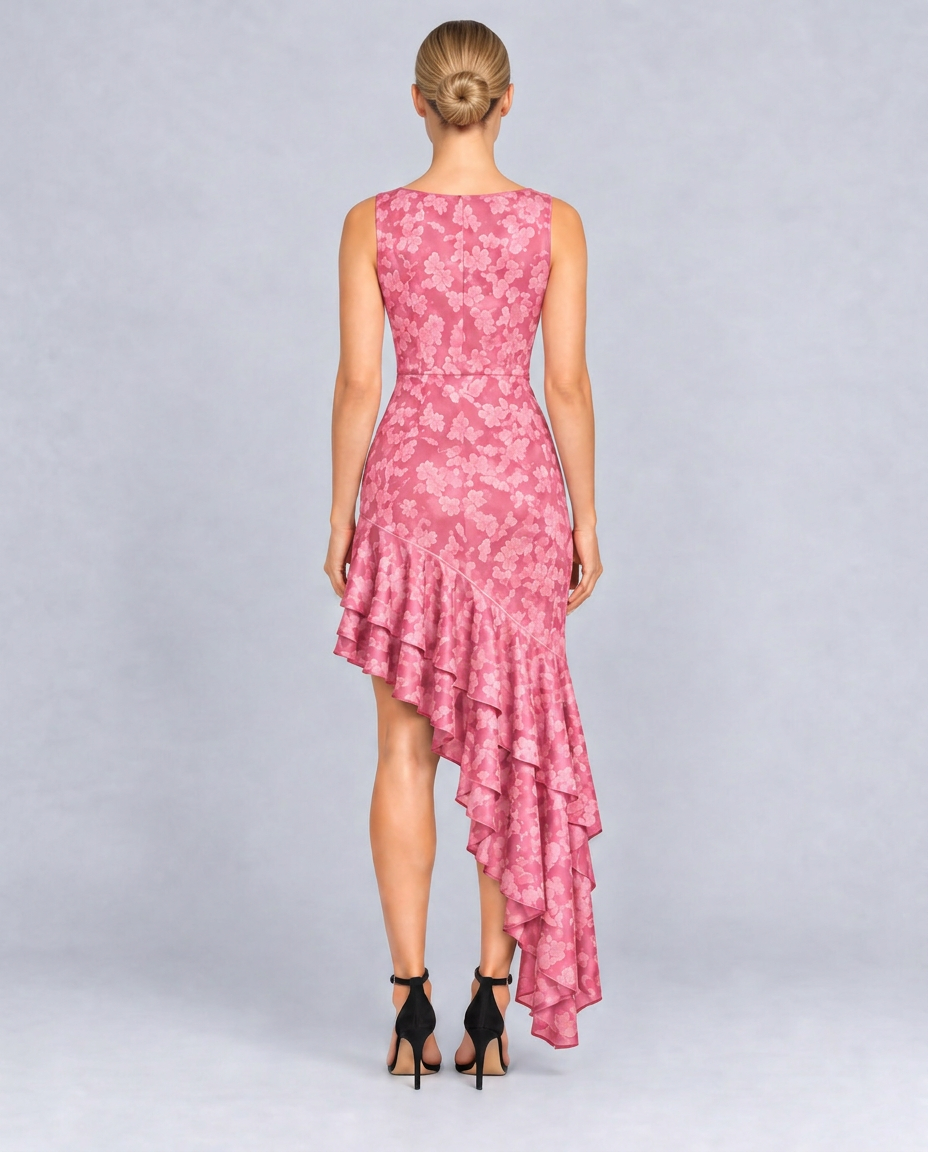 Alina | Floral Maxi Dress with Asymmetric Ruffle Hem
