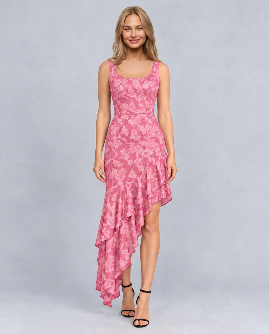 Alina | Floral Maxi Dress with Asymmetric Ruffle Hem