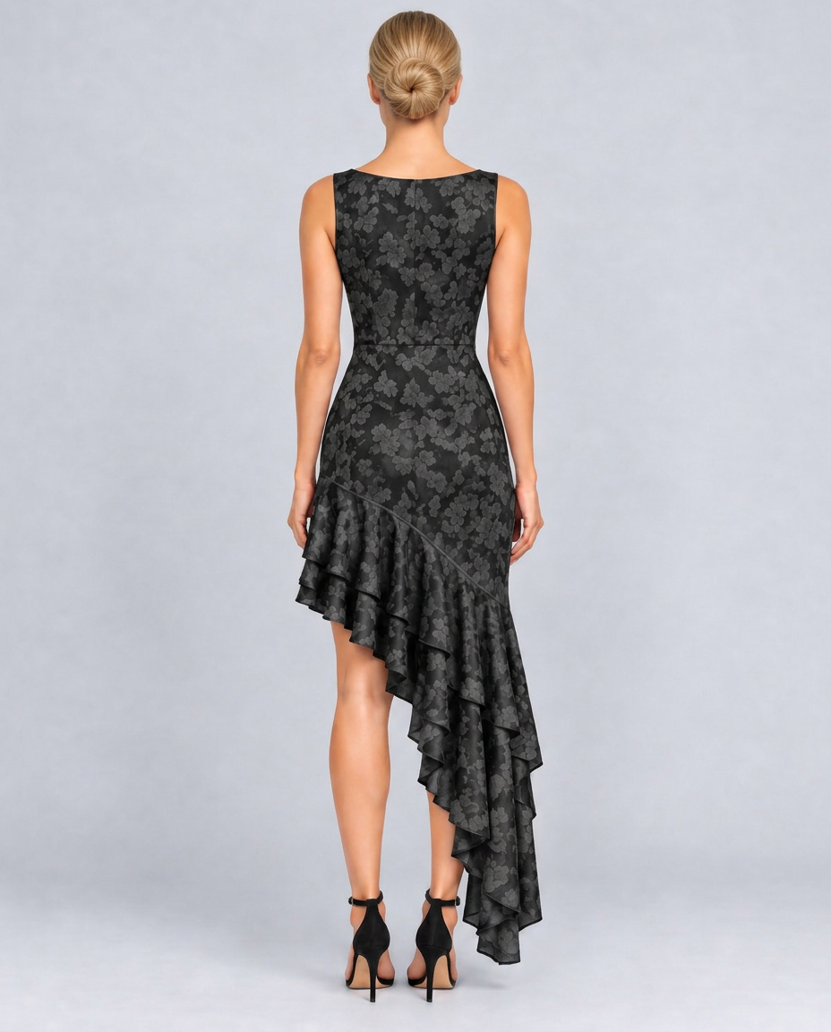 Alina | Floral Maxi Dress with Asymmetric Ruffle Hem