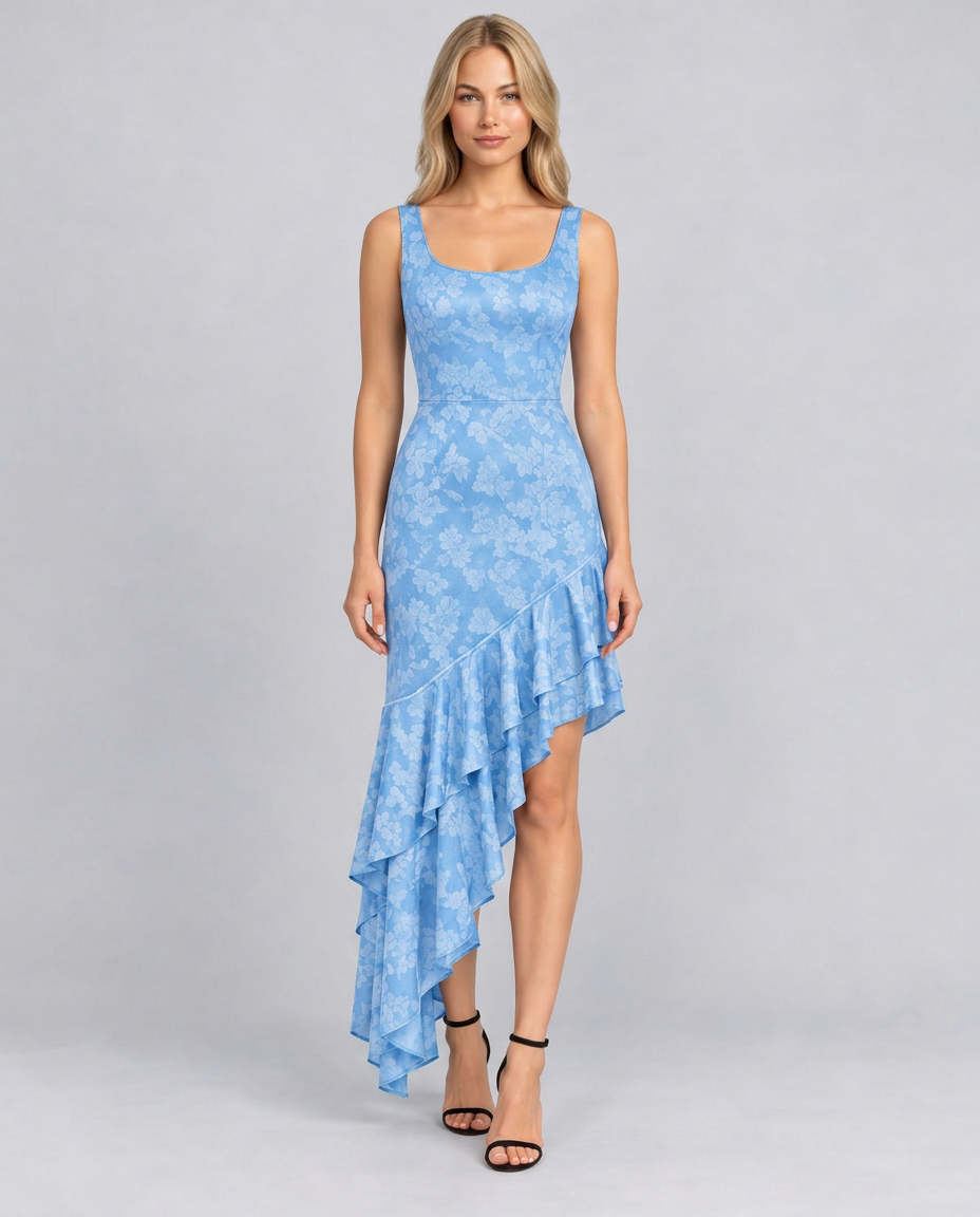Alina | Floral Maxi Dress with Asymmetric Ruffle Hem