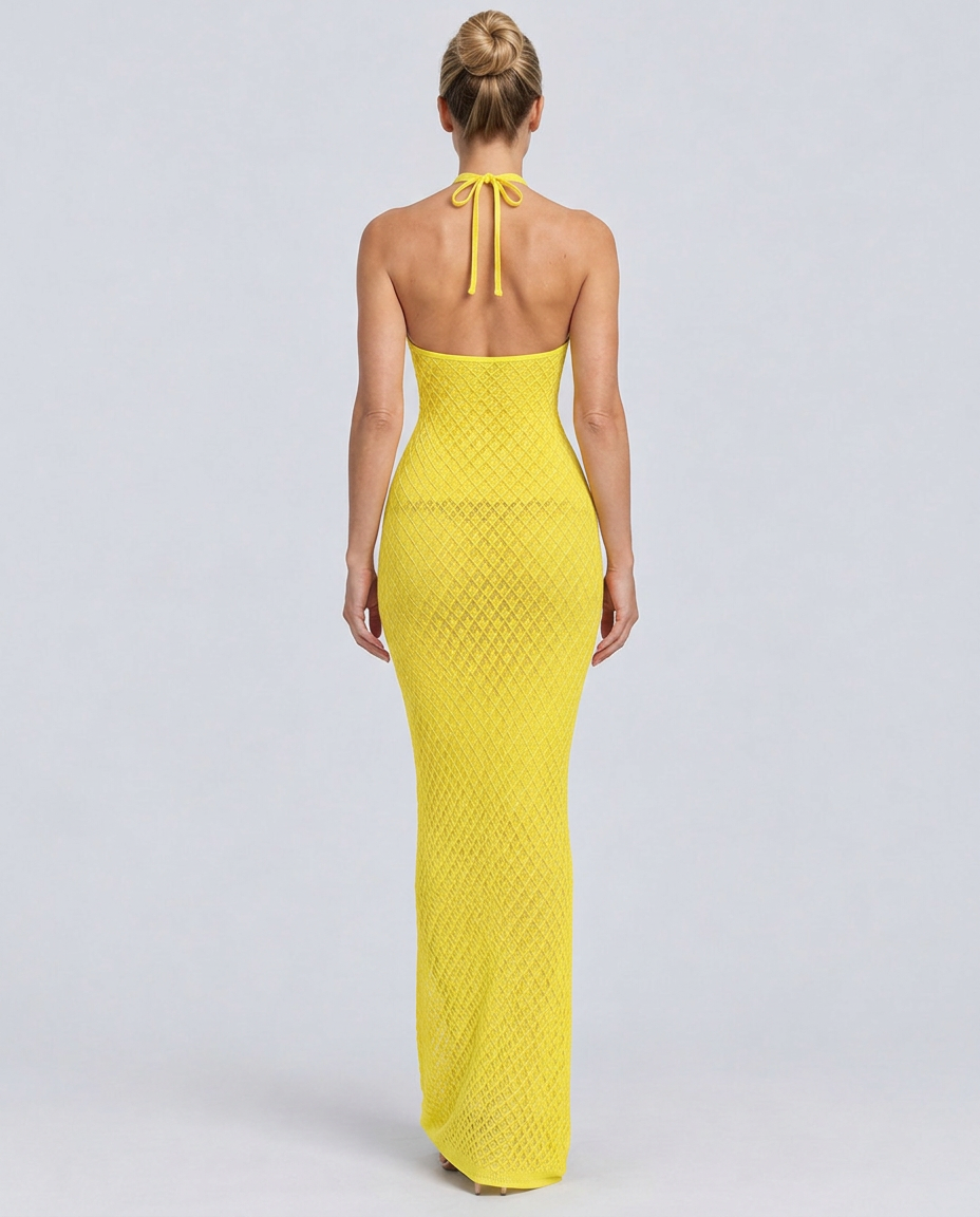 Noemi | Halter Neck Maxi Dress with Diamond Pattern
