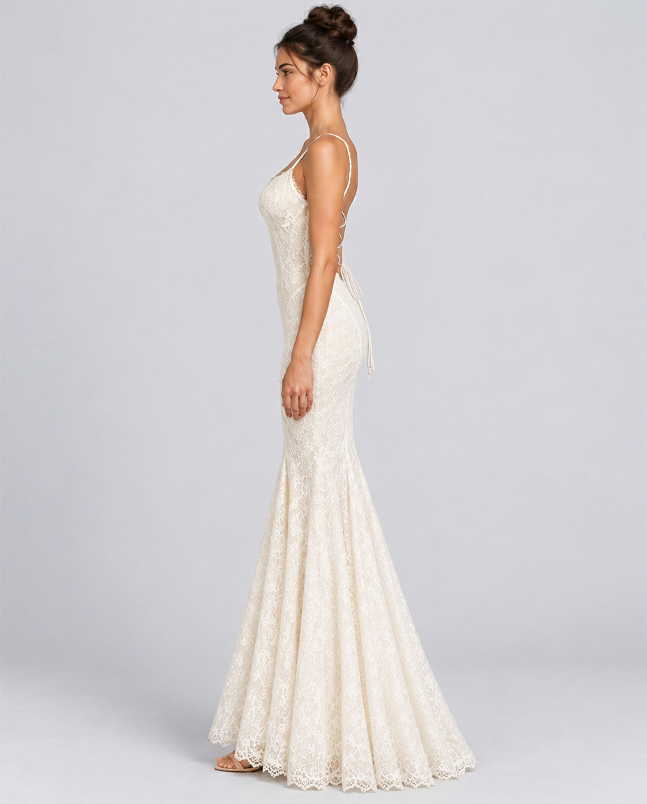 Grace | Lace Fishtail Maxi Dress with Lace-Up Back