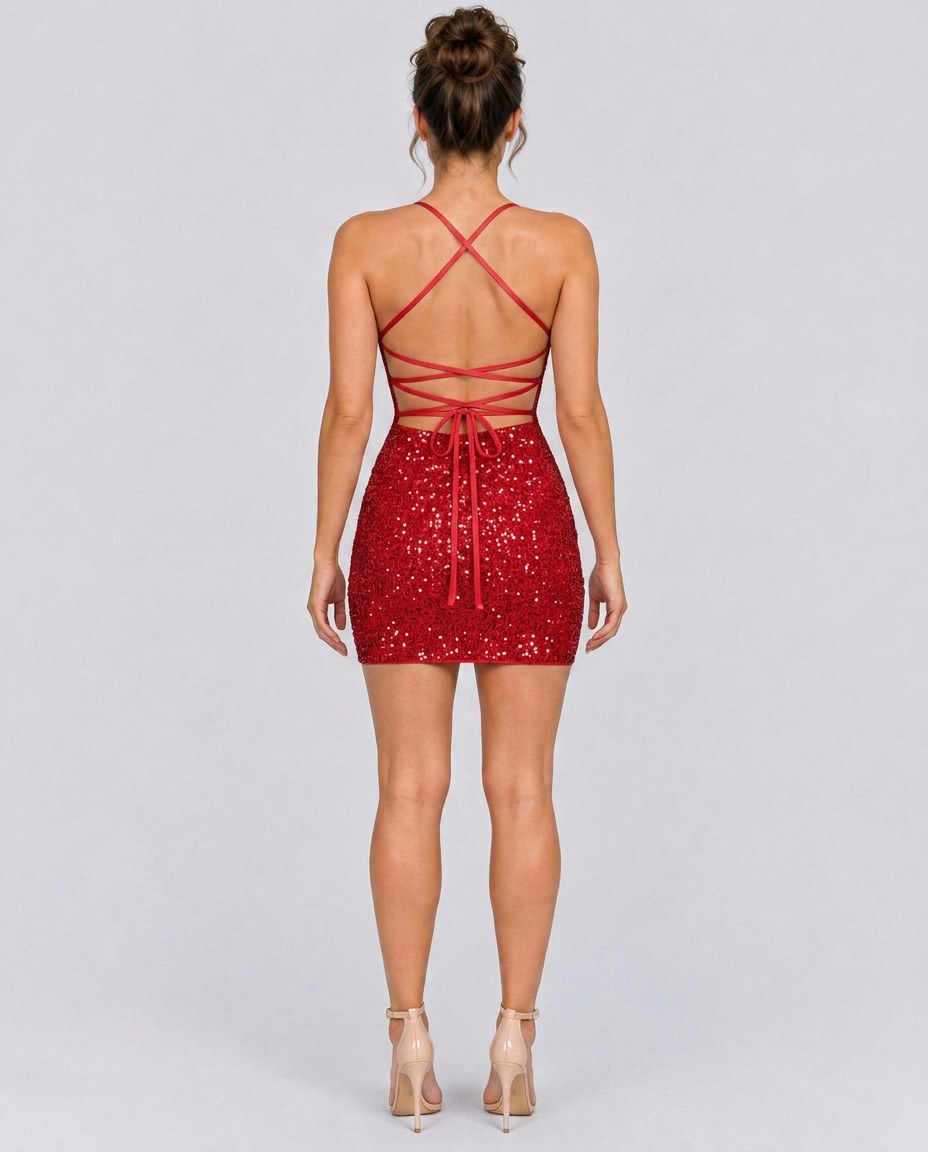 Erica | Sequin Bodycon Mini Dress with Lace-Up Back