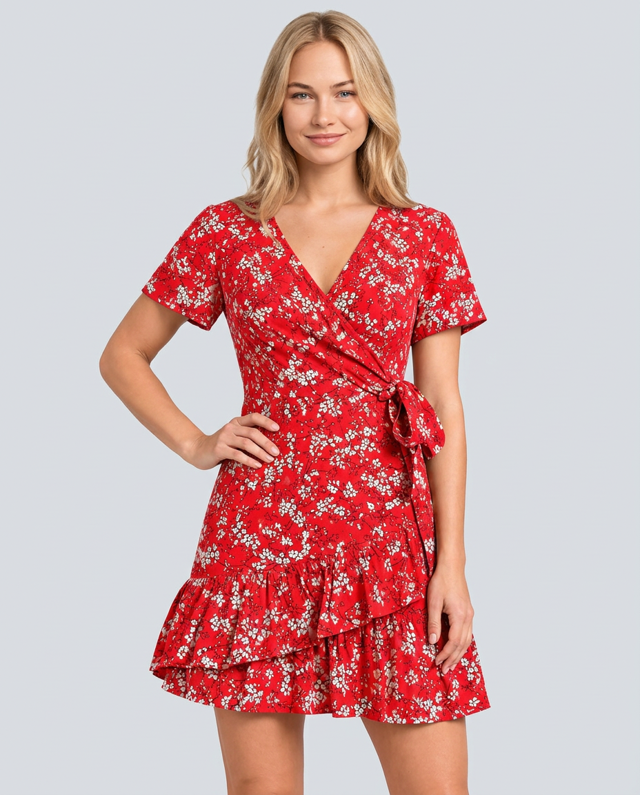Kimberly | Floral Wrap Mini Dress with Ruffle Hem