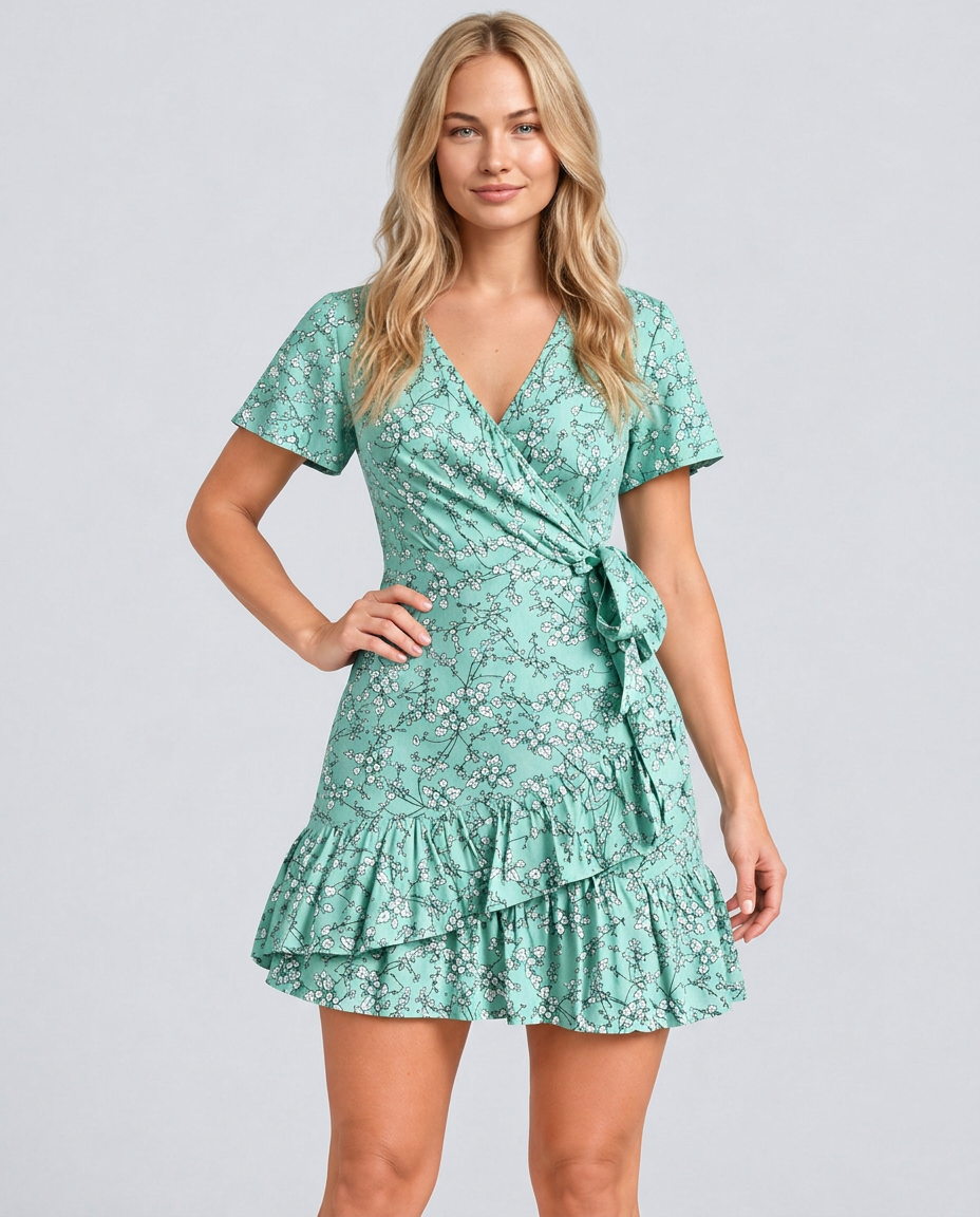 Kimberly | Floral Wrap Mini Dress with Ruffle Hem
