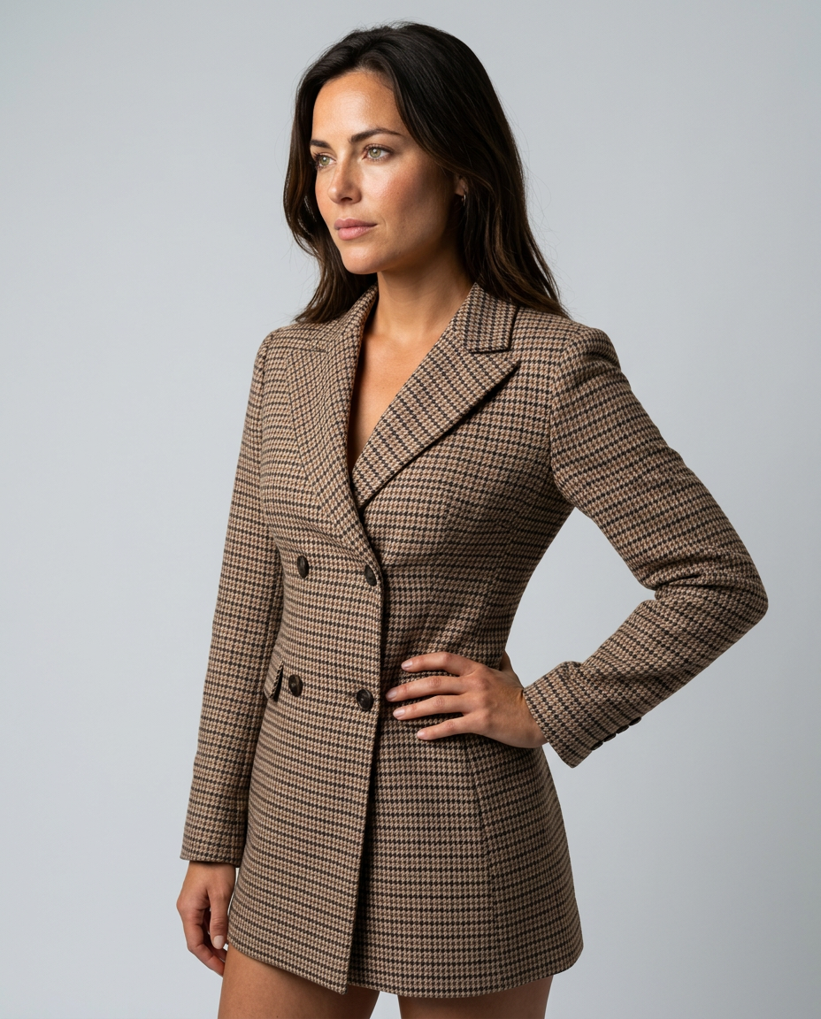 Ursula | Houndstooth Double-Breasted Blazer Mini Dress