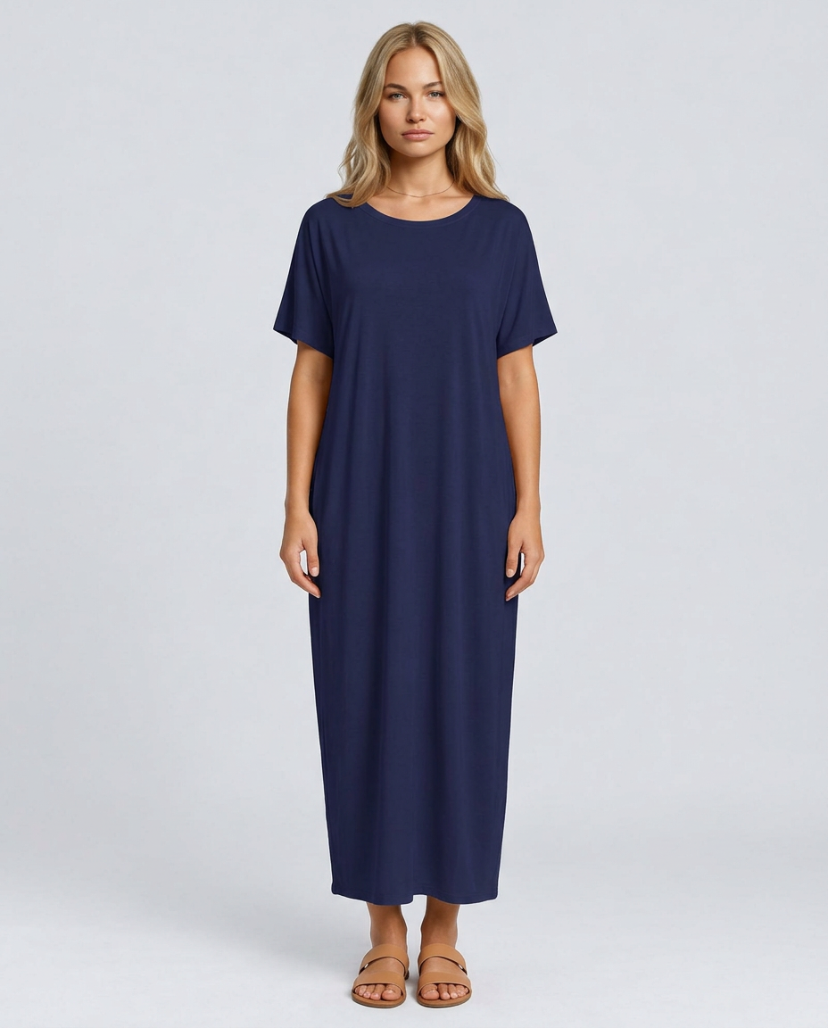 Deena | Short Sleeve Maxi Dress with Side Pockets