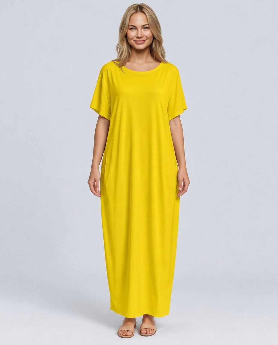 Deena | Short Sleeve Maxi Dress with Side Pockets