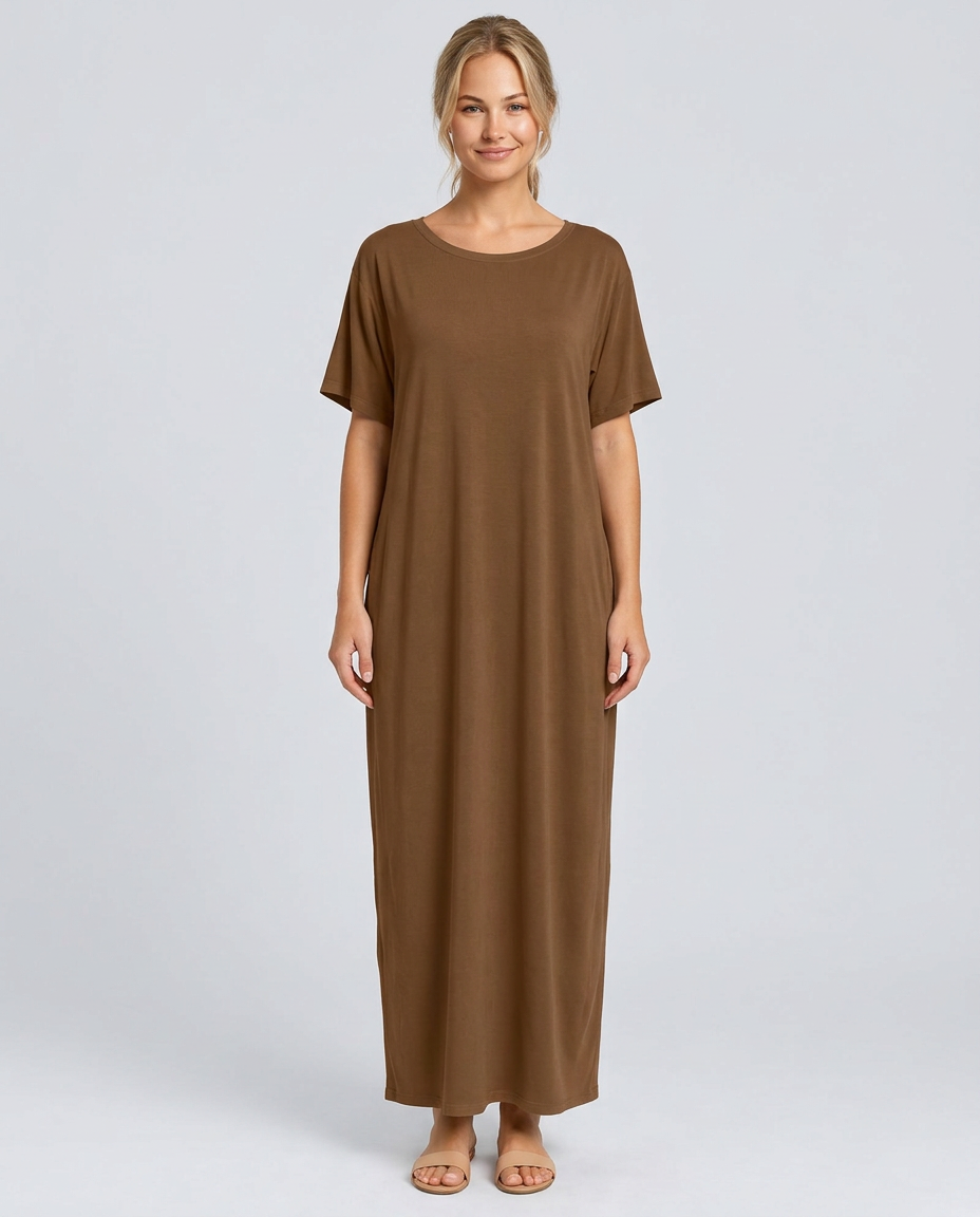 Deena | Short Sleeve Maxi Dress with Side Pockets