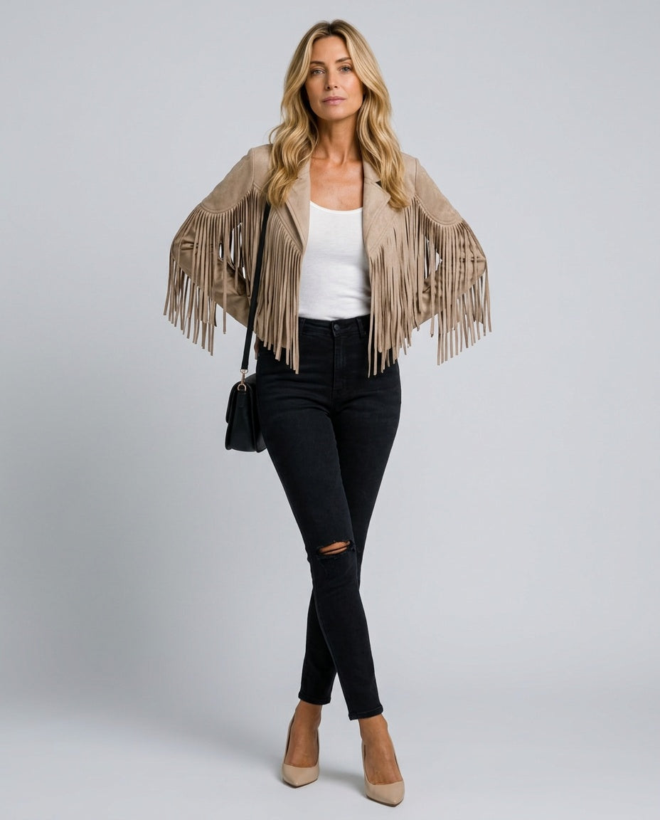Saskia | Fringed Suede-Look Western Jacket