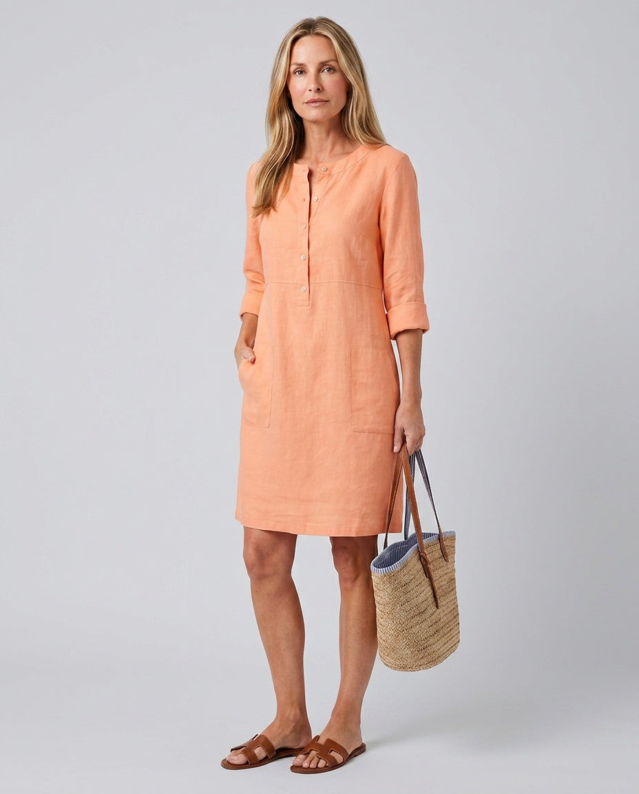 Thea | Button-Front Sleeved Knee-Length Midi Dress