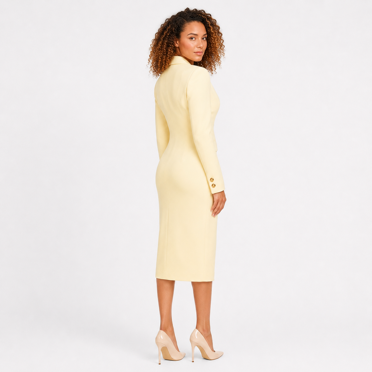 Ada | Double-Breasted V-Neck Midi Dress