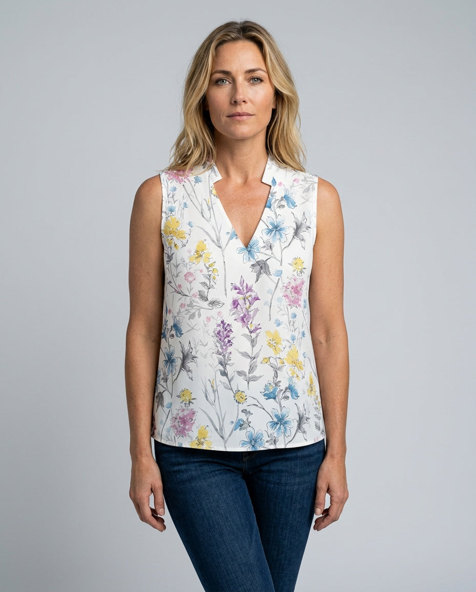 Priya | Sleeveless Wrap Top with Notch Collar