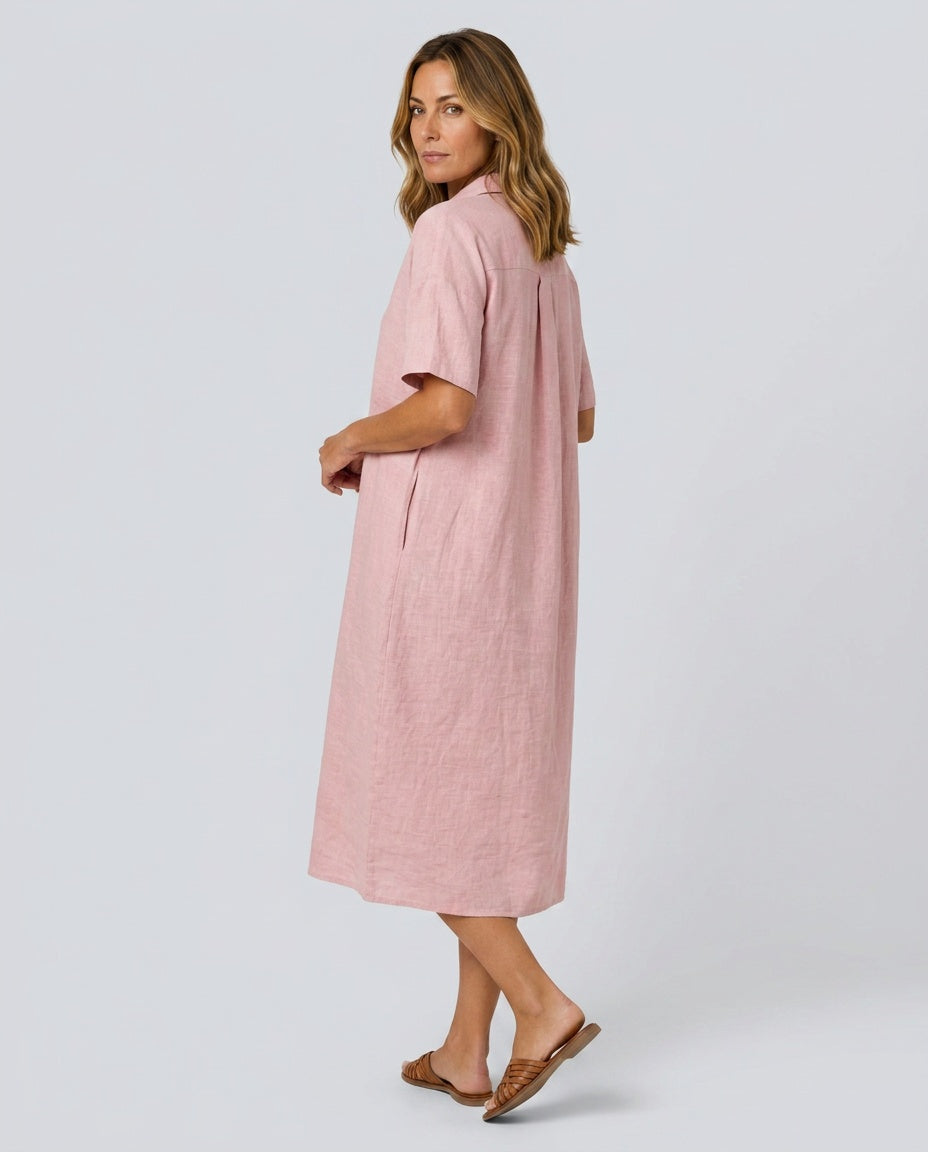 Iovelle | Relaxed Polo Cotton-Linen Midi Dress