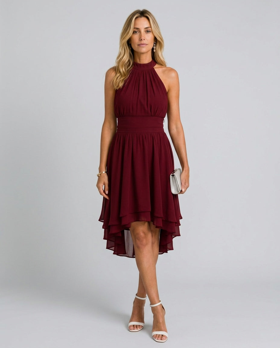 Iyla | Halter Neck Layered Hem Midi Dress