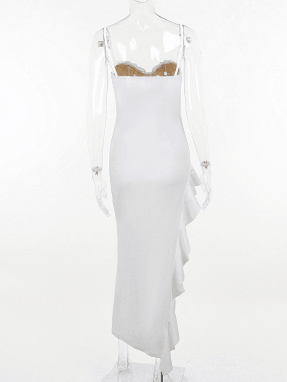 Séline | Lace Asymmetric Ruffle Midi Dress