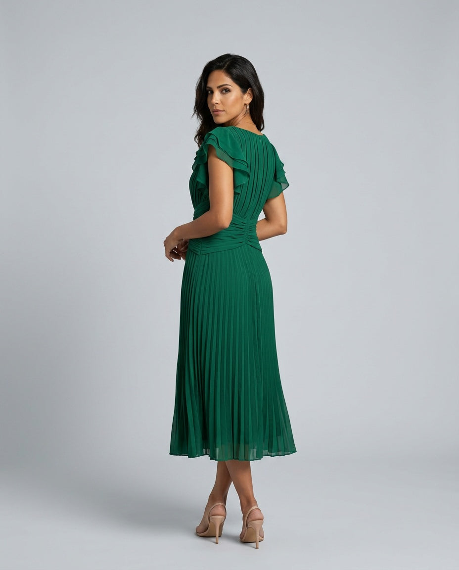 Layla | Pleated Chiffon-Look Midi Dress