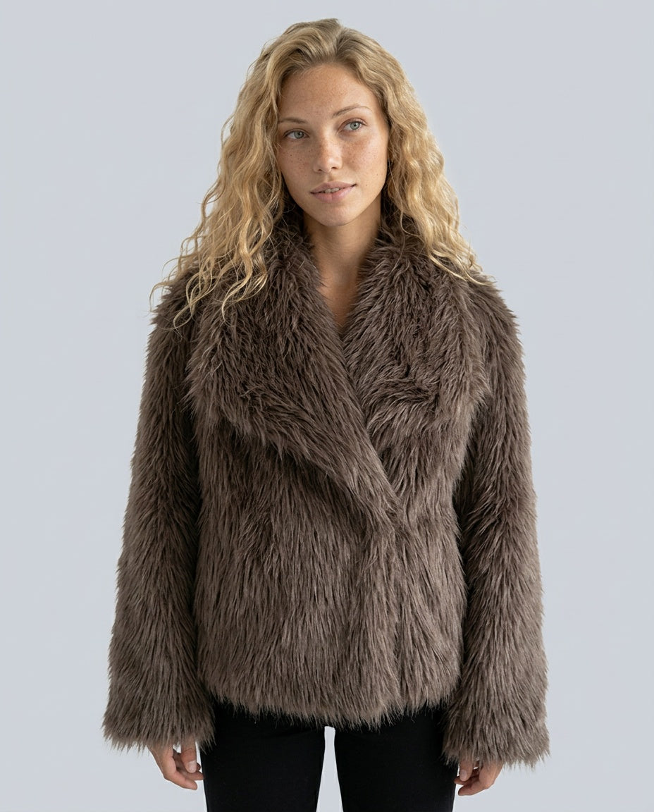 Noelia | Plush Stand Collar Faux Fur Coat