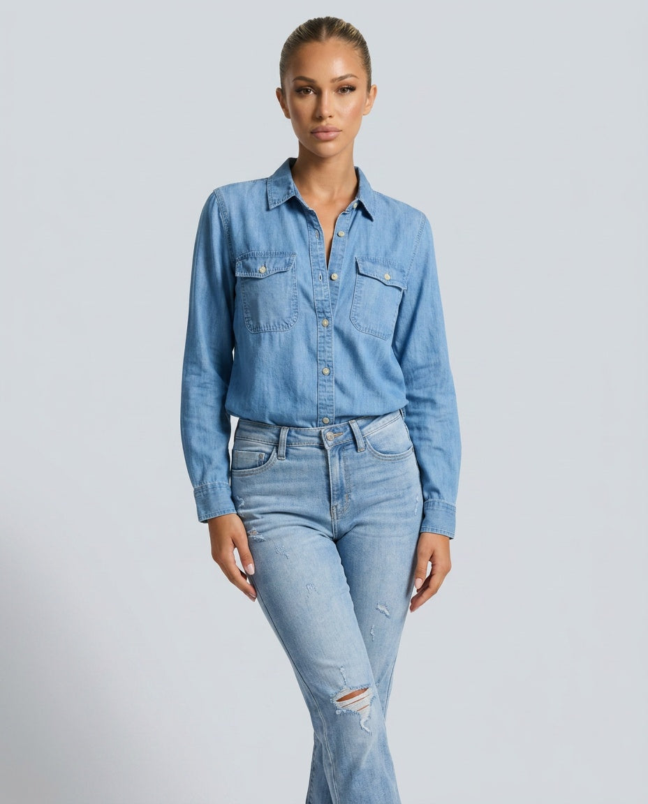 Emilia | Long Sleeve Button-Up Denim Shirt