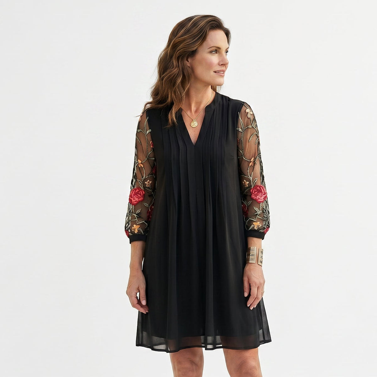 Malena | Sheer Long Sleeve V-Neck Mini Dress