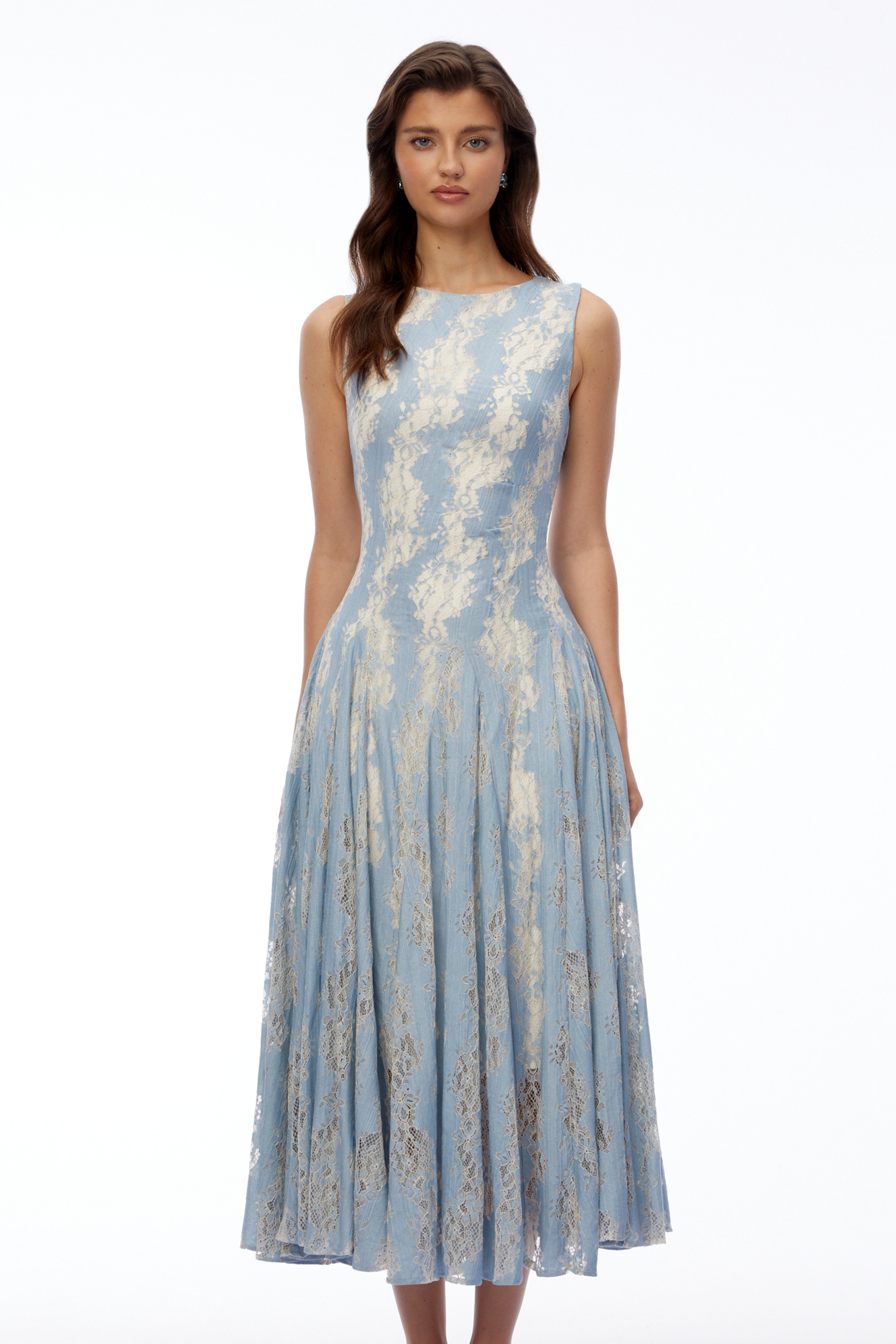 Saskia | Colour Block Lace Pleated Midi Dress