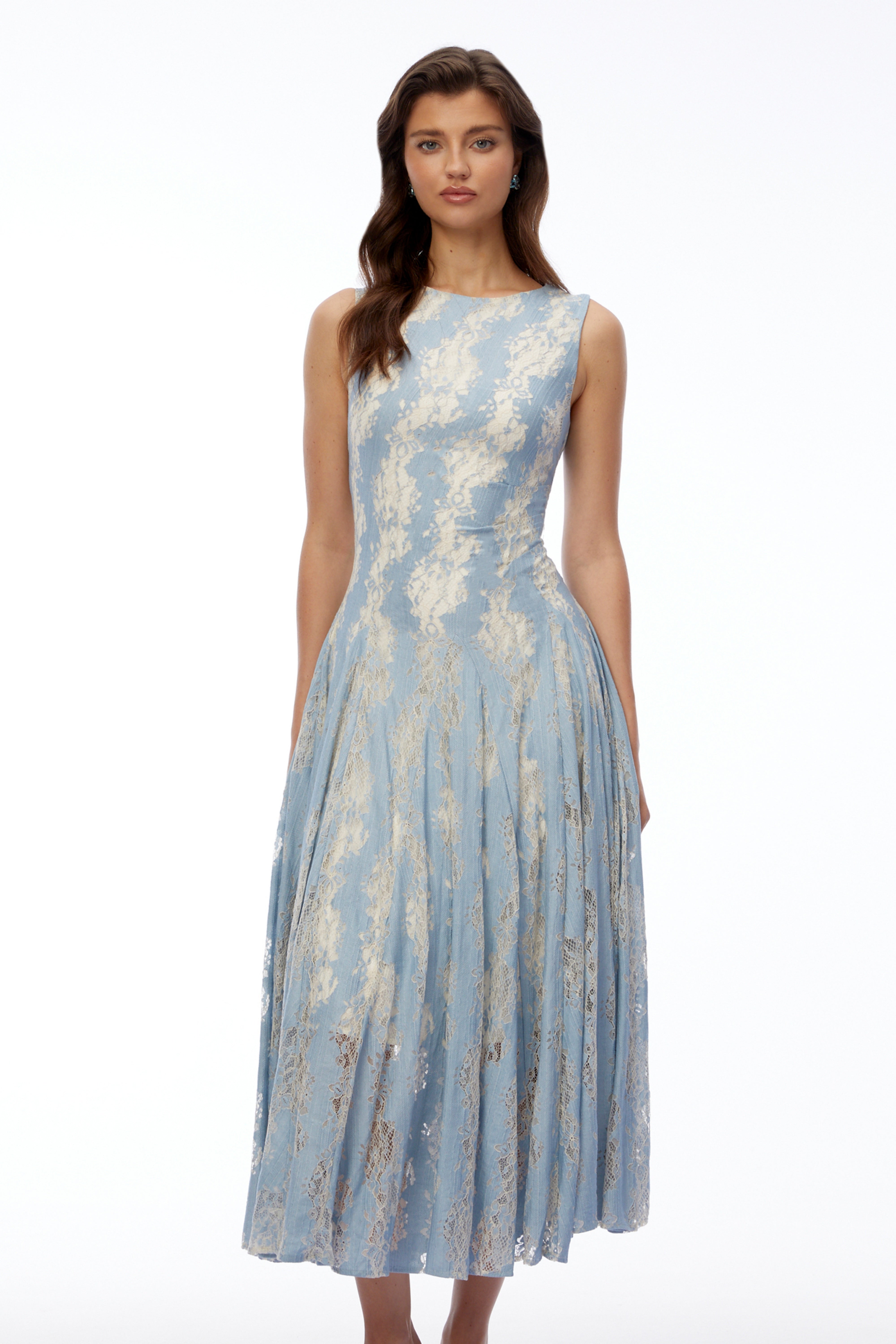 Saskia | Colour Block Lace Pleated Midi Dress