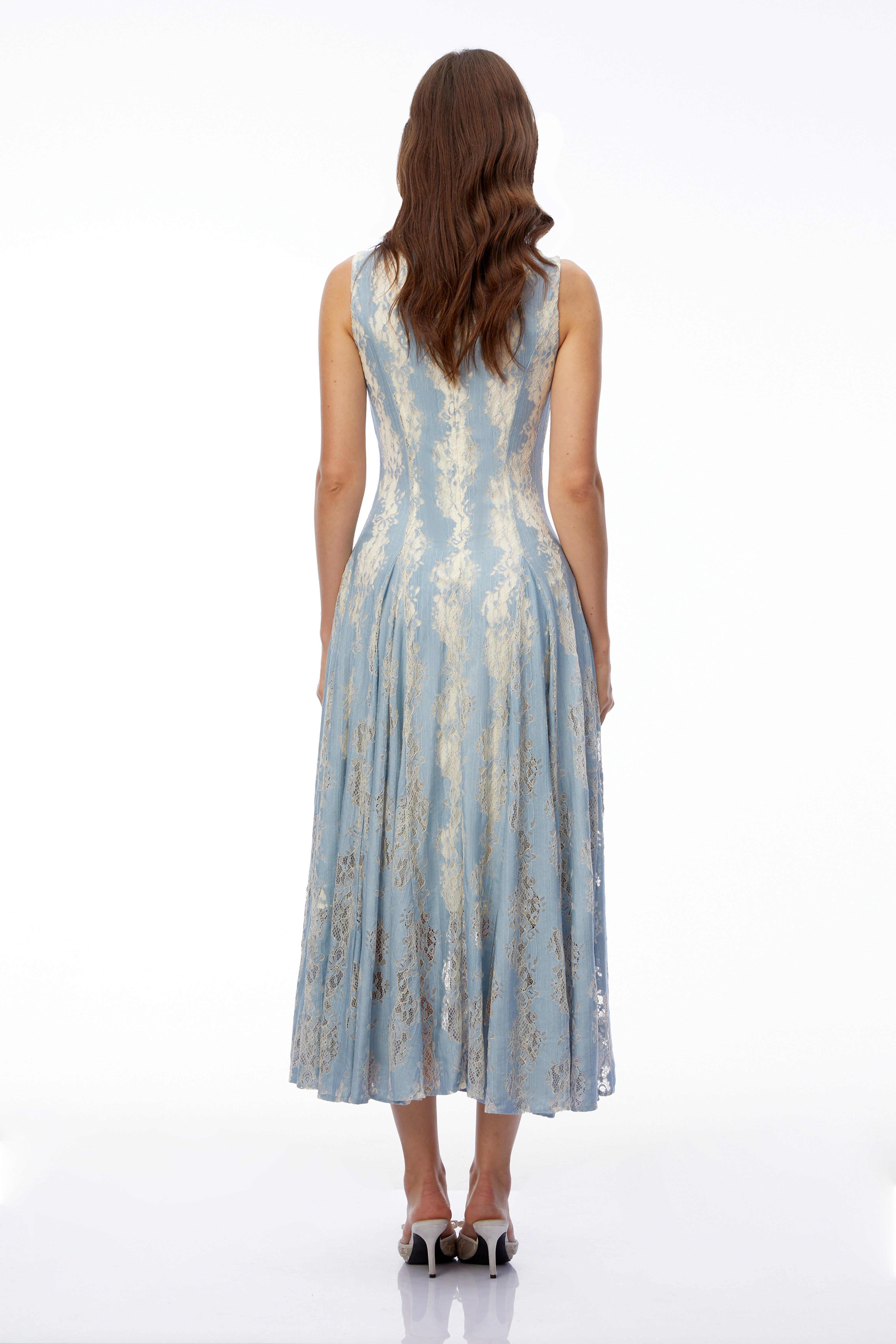 Saskia | Colour Block Lace Pleated Midi Dress