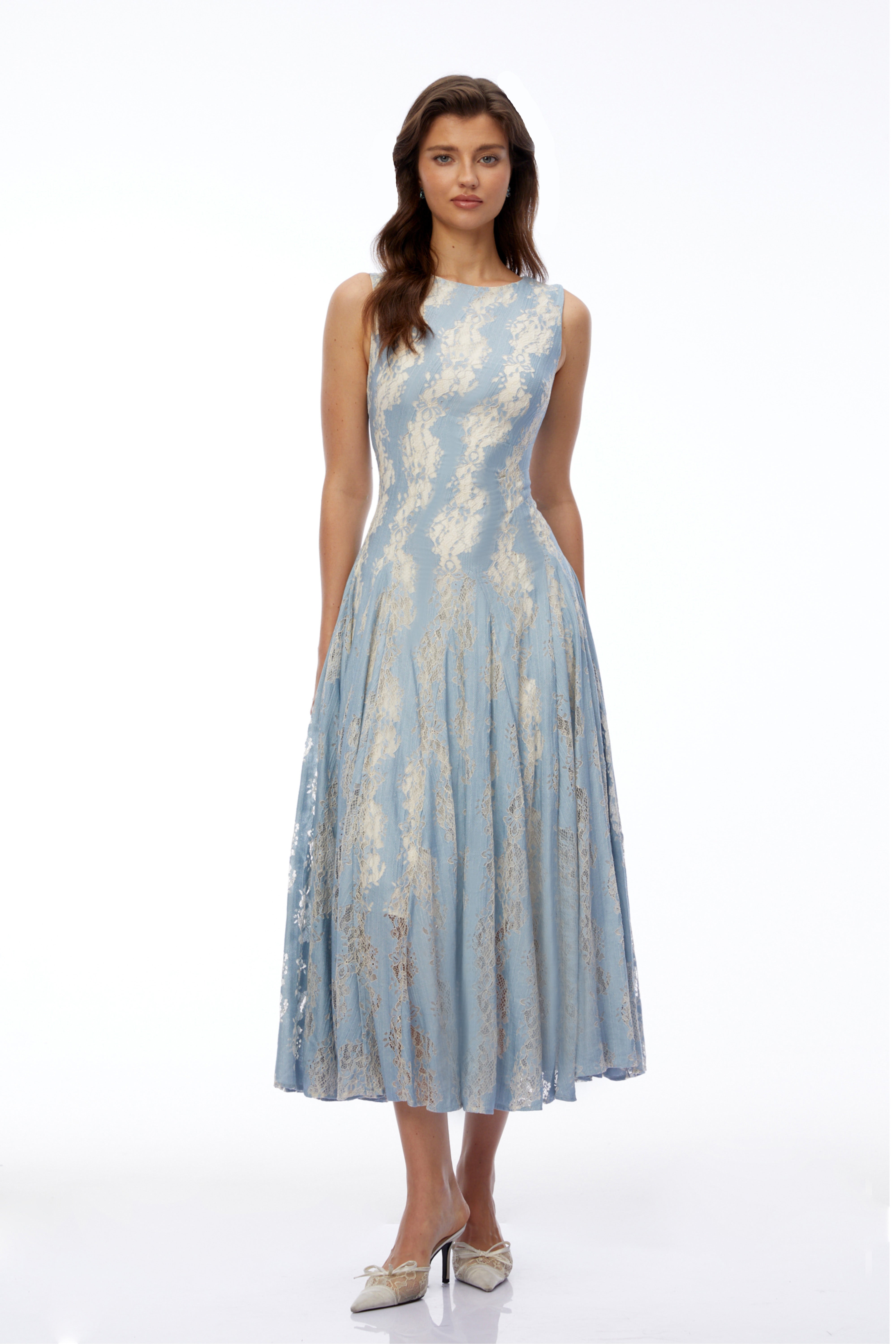 Saskia | Colour Block Lace Pleated Midi Dress