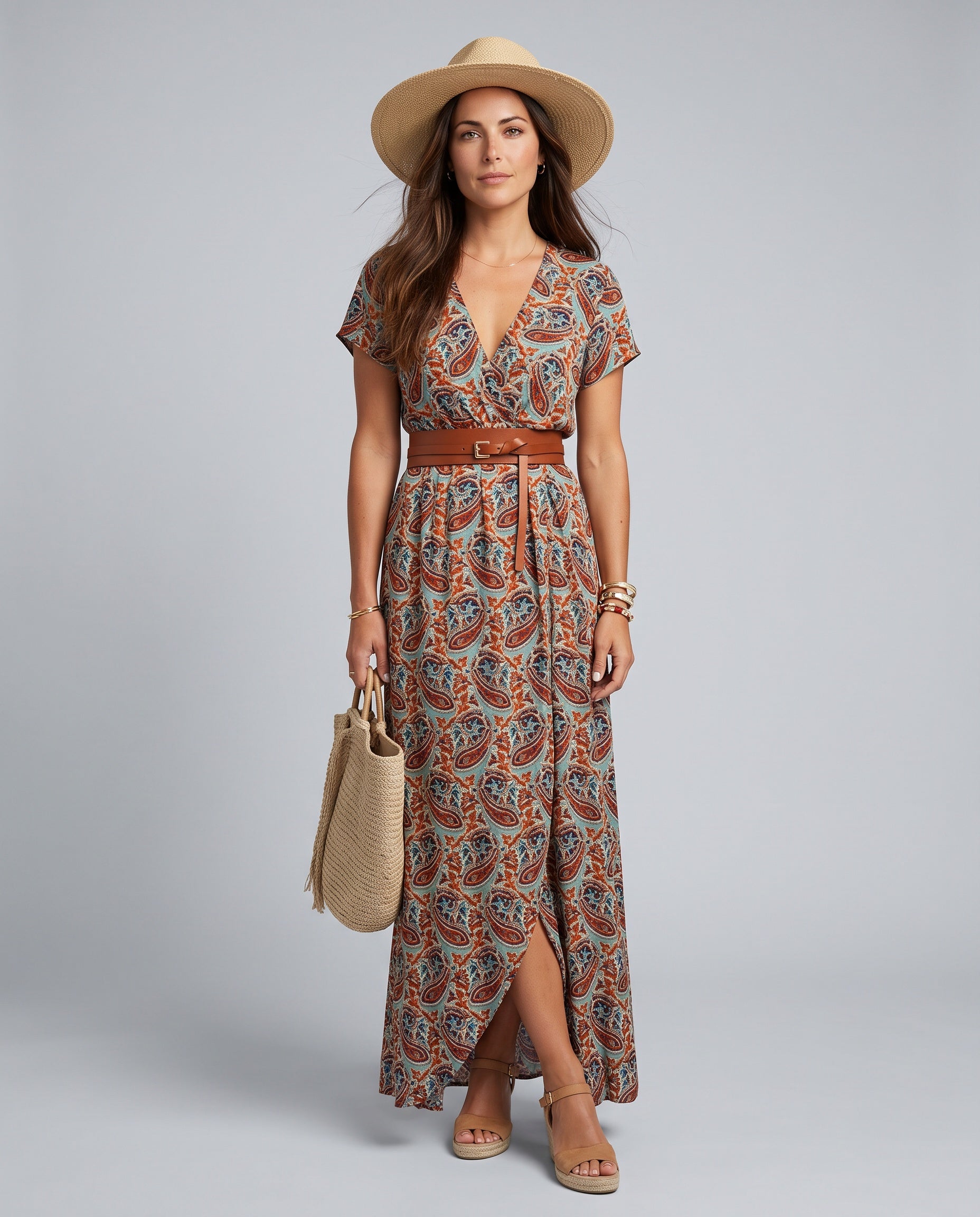Delphine | V-Neck Belted Boho Maxi Dress