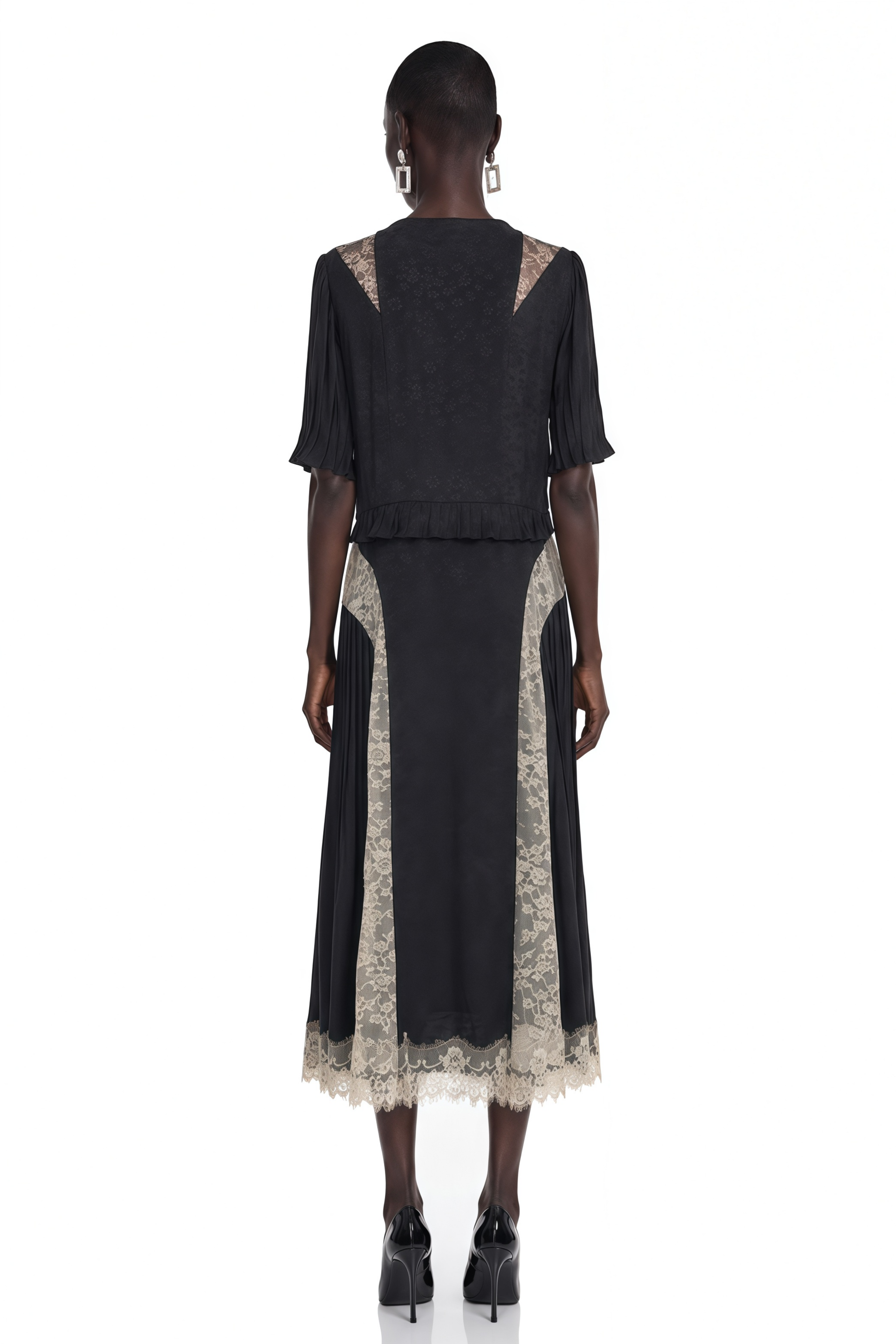 Florencia | V-Neck Contrast Lace Panel Midi Dress