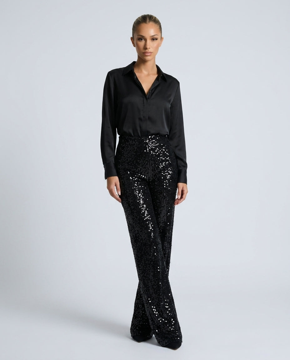 Clara | High Waist Sequin Straight Leg Trousers