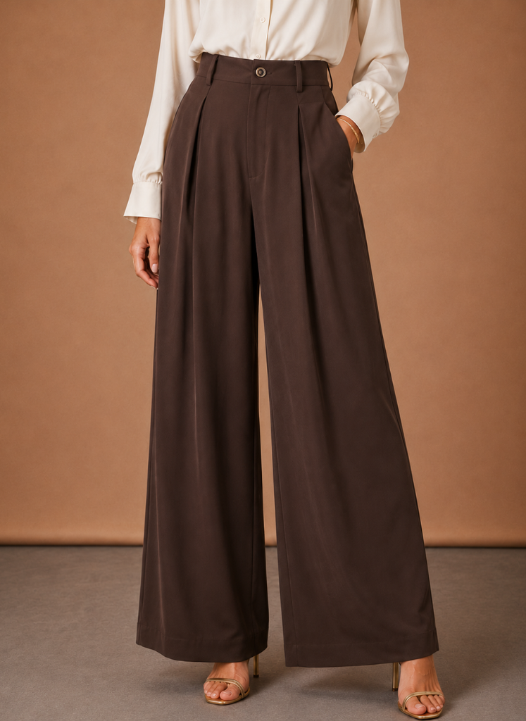 Stella | High Waist Pleated Wide Leg Trousers