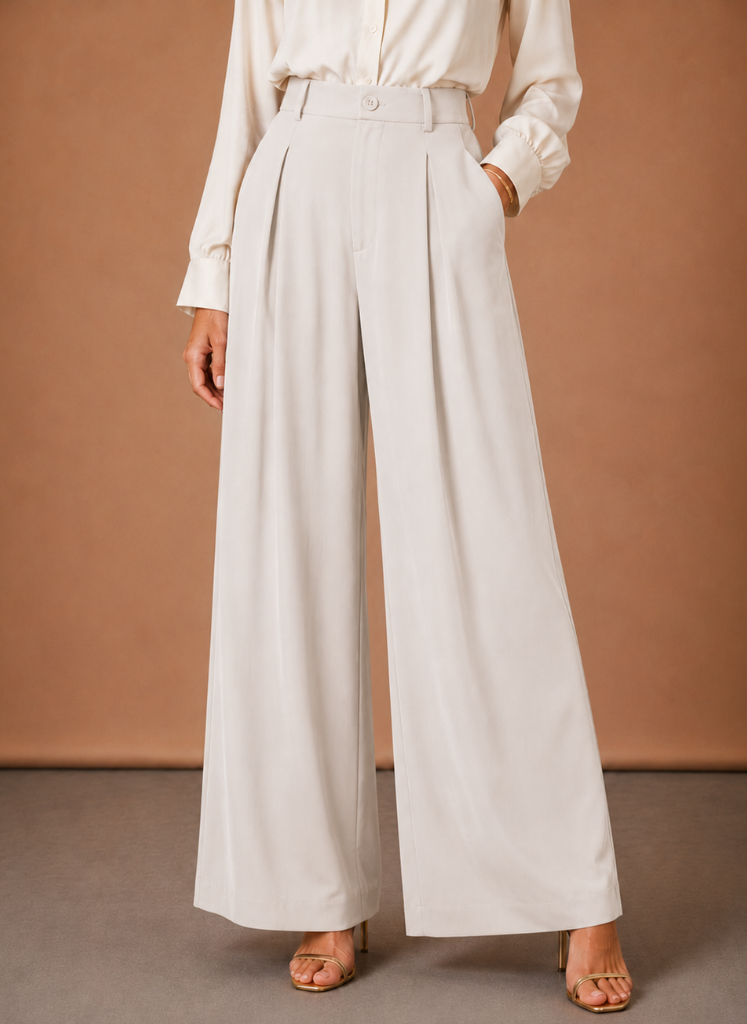 Stella | High Waist Pleated Wide Leg Trousers