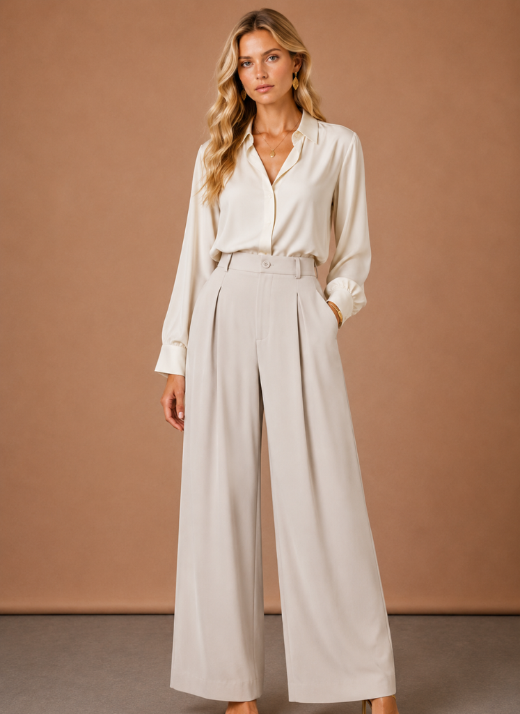Stella | High Waist Pleated Wide Leg Trousers