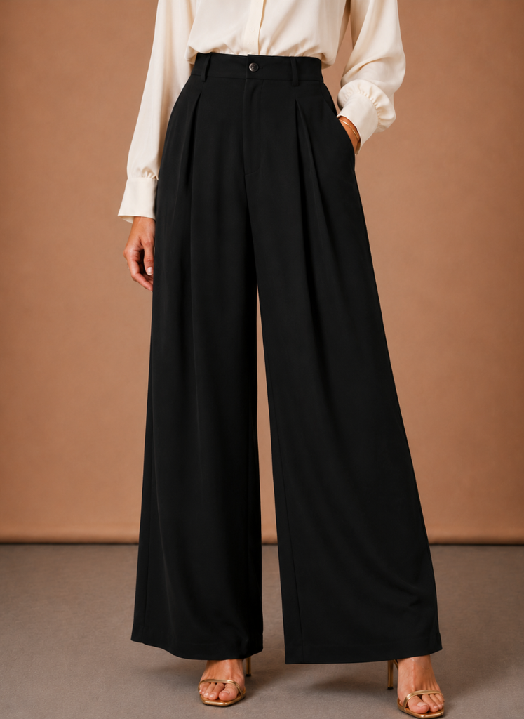 Stella | High Waist Pleated Wide Leg Trousers